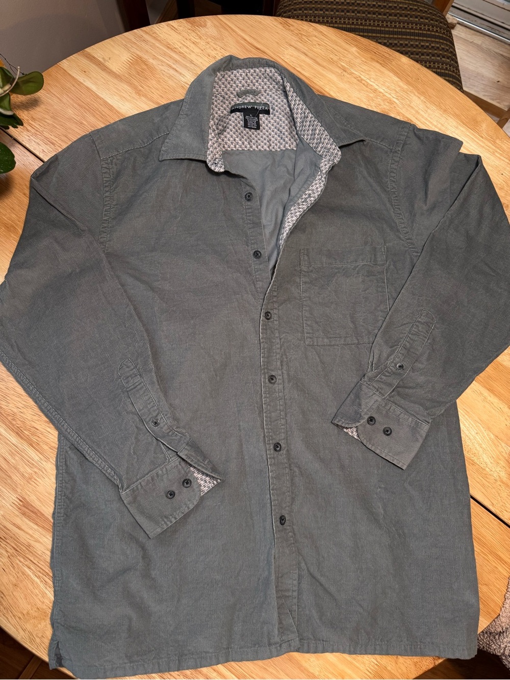Andrew Fezza Light Olive Green corduroy button up 100% Cotton Shirt